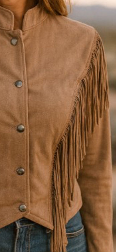 Saddle Dust Fringe faux suede Jacket- light brown