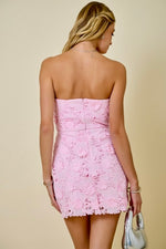 Pink 3D Floral Lace Strapless Mini Dress