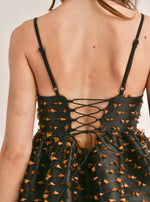 Sally Textured Black & Gold Lace-Up Mini Dress