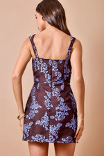 Chocolate Brown Blue Floral Mini Dress