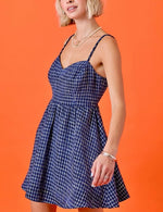 Navy Blue Tweed Fit and Flare Mini Dress