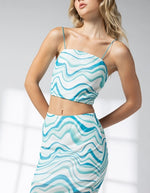 Blue Wave Print mesh Crop Top |and skirt set. Sold separately