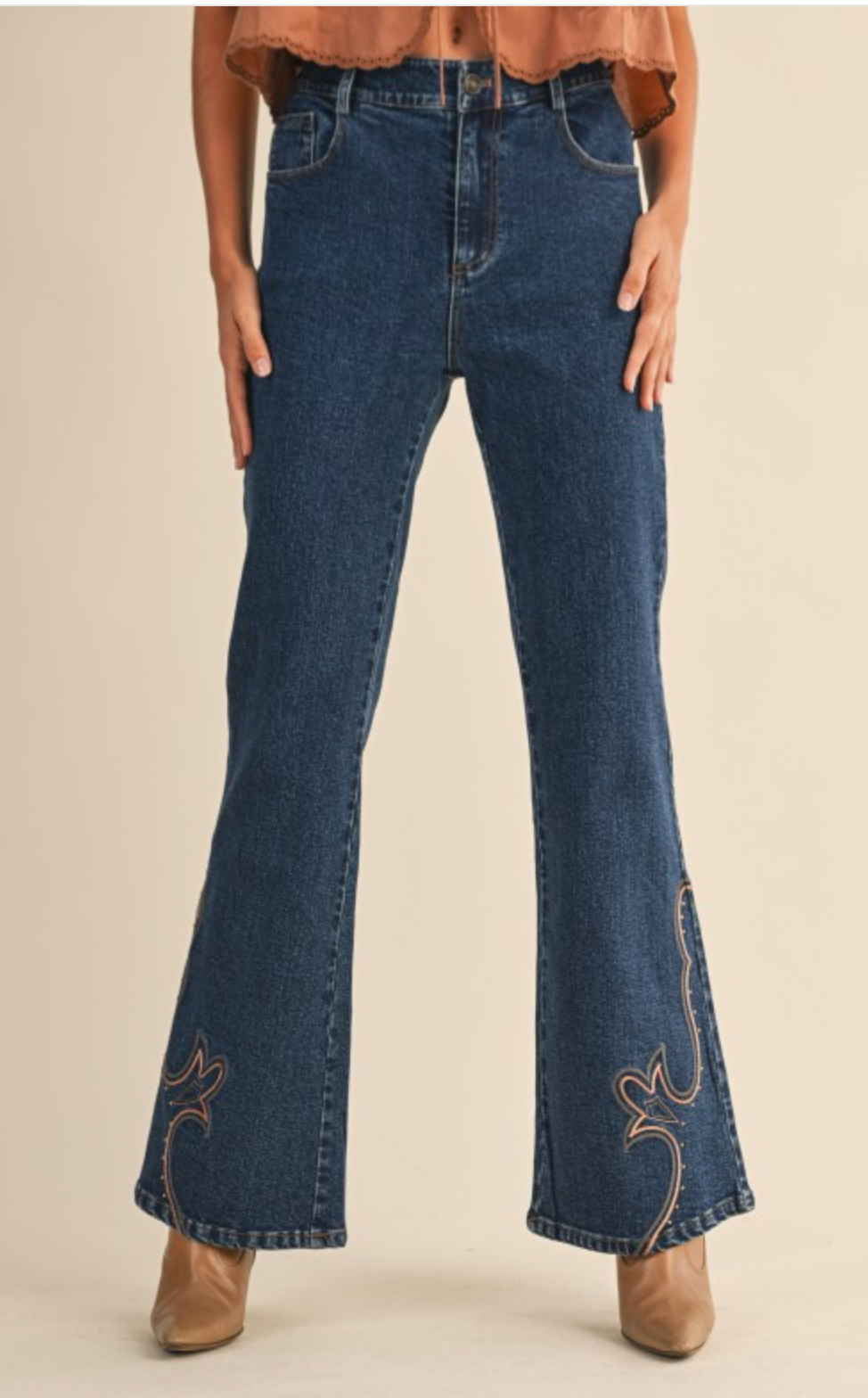 Western Embroidered Flared Denim Jeans