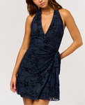 Midnight Garden Halter Wrap Dress - navy