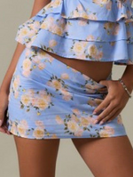 Blue Floral Ruffle Top & Mini Skirt Set (Sold Separately)