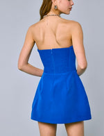 Strapless Pocket detail Mini Dress red-white-royal blue