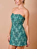 Emerald Green Floral Strapless Mini Dress