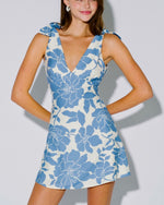 Blue Floral Bow-Shoulder Mini Dress