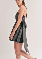 Satin Strapless Bow Back Mini Dress  black - white