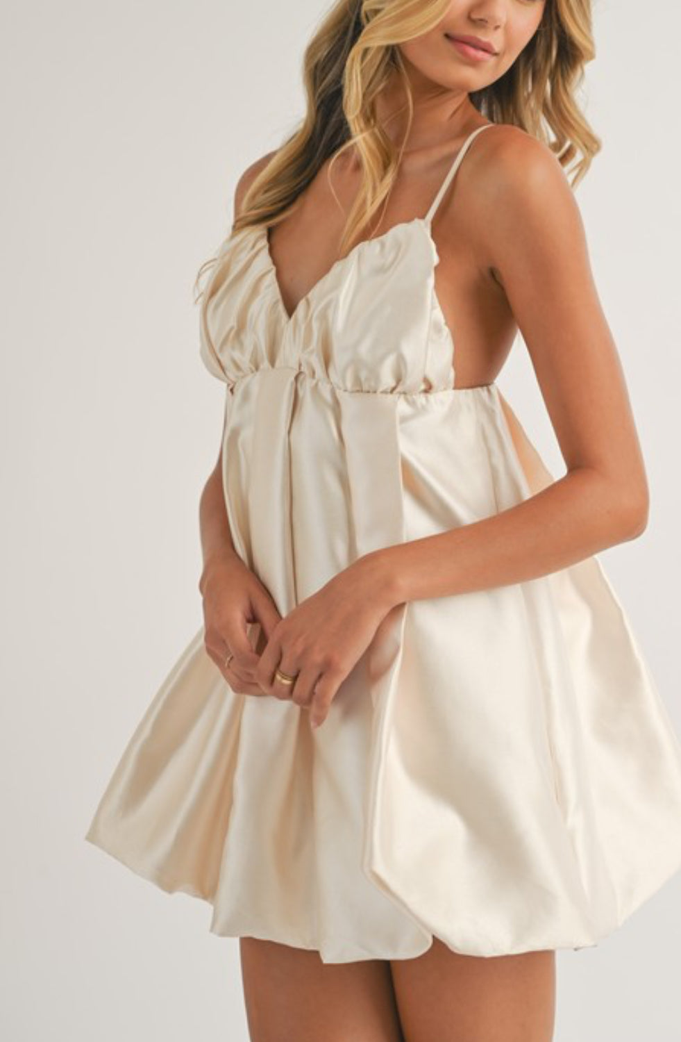 Milan Satin Bubble Mini Dress- vanilla