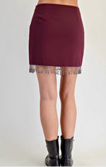 Burgundy Beaded Fringe Halter Two piece set-burgundy