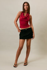 Maroon Halter Cowl Neck Top