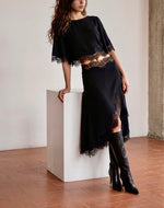 Black Lace trim Midi Skirt
