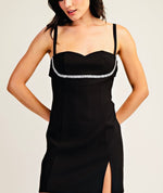 London Rhinestone Trim Bustier Mini Dress-black