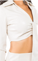 ✨ Faux Leather Tie-Front Crop & Mini Skirt Set ✨bone