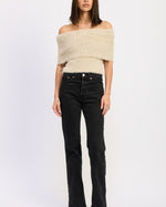 Fuzzy Off-Shoulder Sweater Top 🤍cream