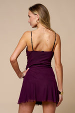 Plum Lace Trim Mesh Mini Dress