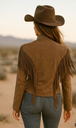 Saddle Dust Fringe faux suede Jacket- light brown