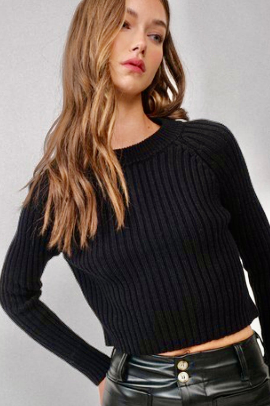 Ribbed black knit sweater