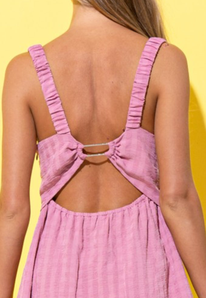 Dusty pink textured mini dress with back detail