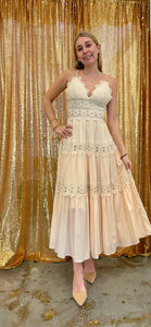 Cream lace maxi dress with self back tie Large / Beige Cream lace maxi dress with self back tie Large / Beige