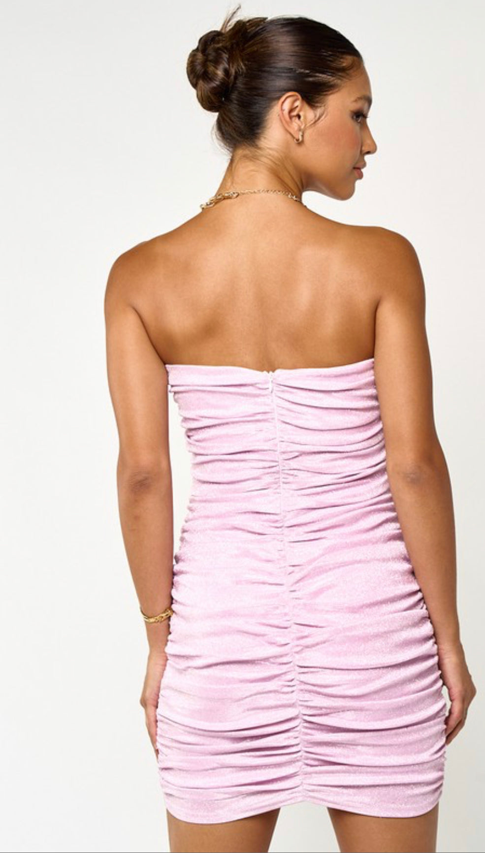 Meta pink metallic strapless dress