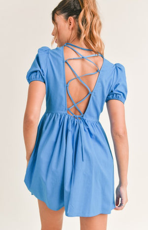 short sleeve backless dress Elegant Sweet Moment Slit Short Sleeve Backless Bow Mini Dress Likemychoice