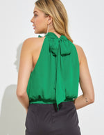 Kelly Green high neck top with rose