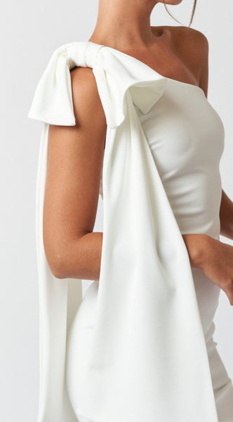 white one shoulder bow dresses Clea One Shoulder Bow Dress in White JamesC Boutique