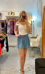 Tencel blue shorts- smocked waist