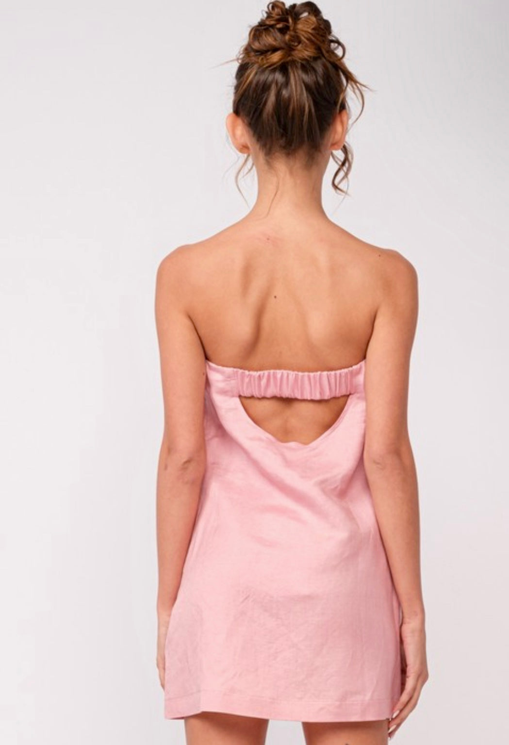 Pink strapless linen Aline mini dress L / Pink / linen dress Pink strapless linen Aline mini dress L / Pink / linen dress