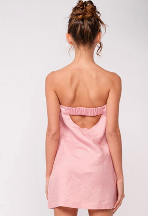 Pink Strapless Linen Aline Mini Dress L / Pink / Linen Dress Pink Strapless Linen Aline Mini Dress L / Pink / Linen Dress