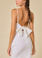 Balli open back bow tie white mini dress