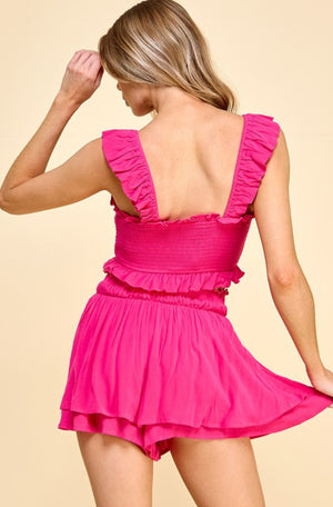 Bright pink ruffled Flowy shorts