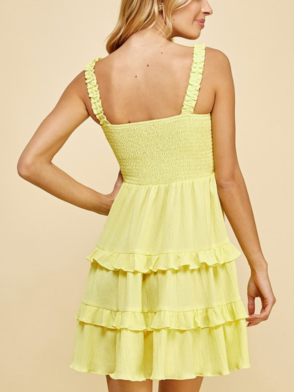 Yellow teared dress with smocked front