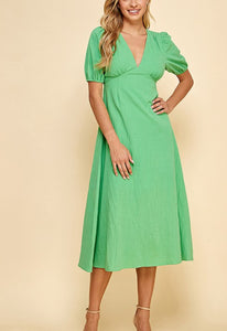 Green v-neck open back midi dress