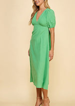 Green v-neck open back midi dress