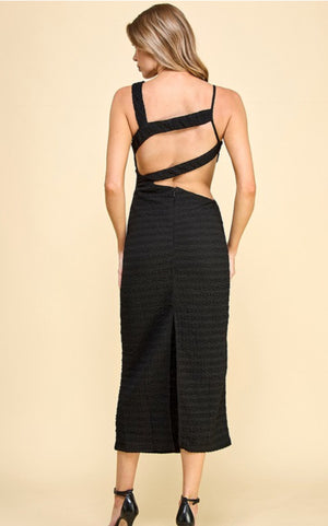 Black cross open back midi dress with back slit