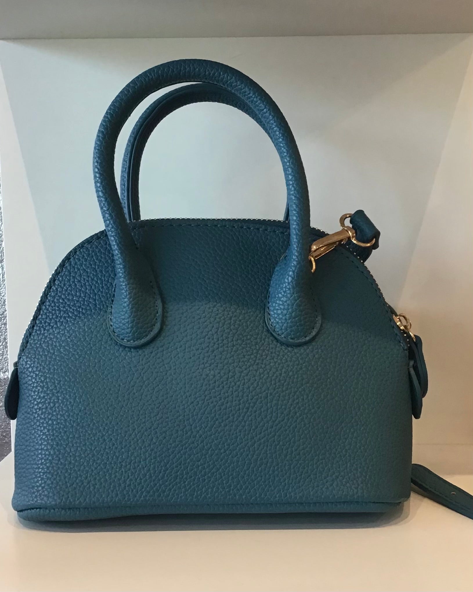 Denim blue purse with short and long strap