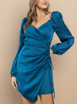 Gem blue over lap shirting long sleeve dress