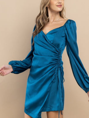 Gem blue over lap shirting long sleeve dress