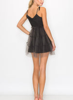 Mesh layer tiered dusty black dress