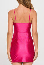 Shiny glitter pleated bodycon mini dress- royal blue- hot pink