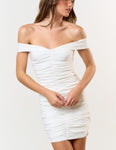 Farrah Off shoulder ruched bodycon dress - off white