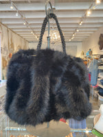 Fur tote purses with zipper and leather strap