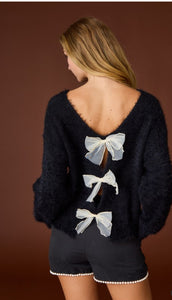 Bow Beau Black Soft Sweater With Bow Back Design