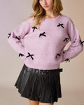 Delilah Pink Sweater With Velvet Ribbon Bows