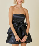 Maya Black Strapless Satin Mini Ruffle Dress