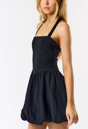 bubbly mini halter bubble hem dress blue-black