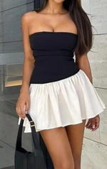 love me strapless pleated mini two tone dress -black